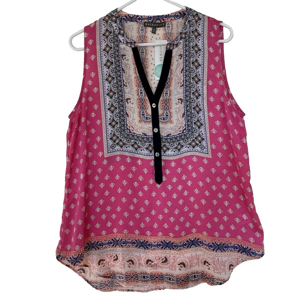 Brixon Ivy Boho Top L Pink Paisley Sleeveless Festival Hippie Fairy Grunge NWT